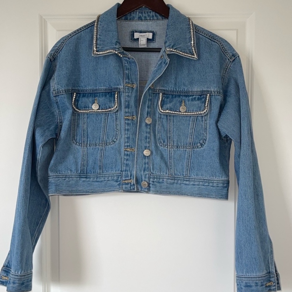 Forever 21 Rhinestone-Trim Trucker Jacket
